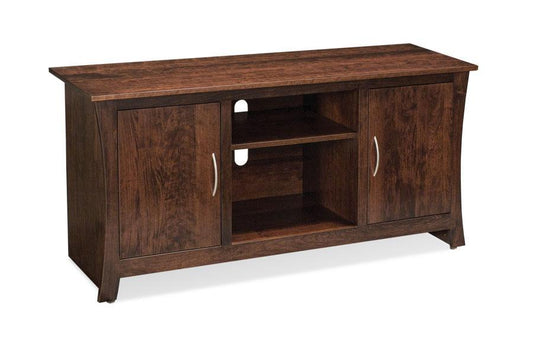 Garrett TV Console with Wood Doors and Open Center Off Catalog Simply Amish 54 inch w Smooth Cherry