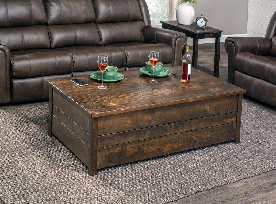 Greenville Incognito Coffee Table (Rough Sawn Standard) Off Catalog Simply Amish Smooth Cherry 
