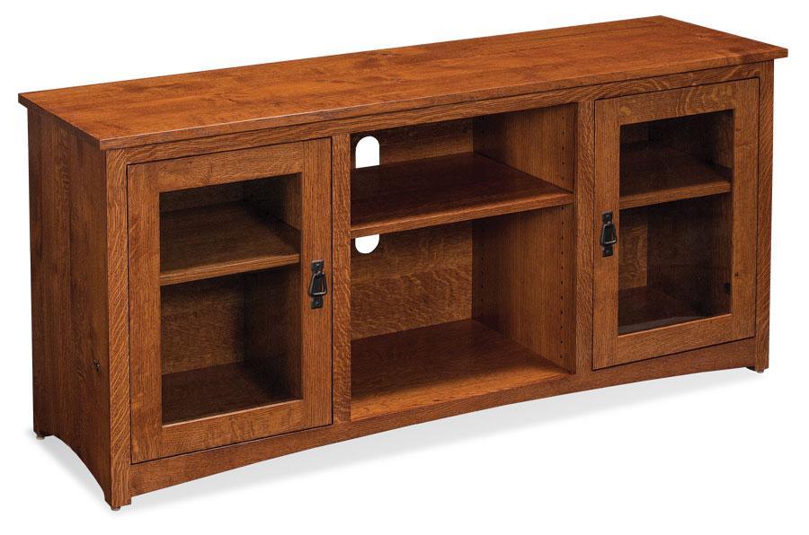San Miguel TV Console with Glass Doors and Open Center Off Catalog Simply Amish 54 inch Smooth Cherry 