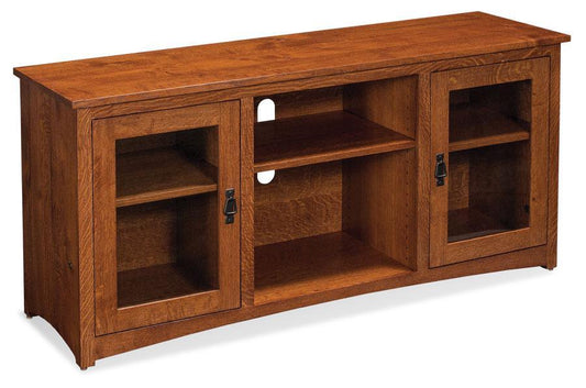 San Miguel TV Console with Glass Doors and Open Center Off Catalog Simply Amish 54 inch Smooth Cherry