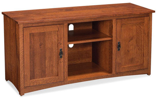 San Miguel TV Console with Wood Doors and Open Center Off Catalog Simply Amish 54 inch Smooth Cherry