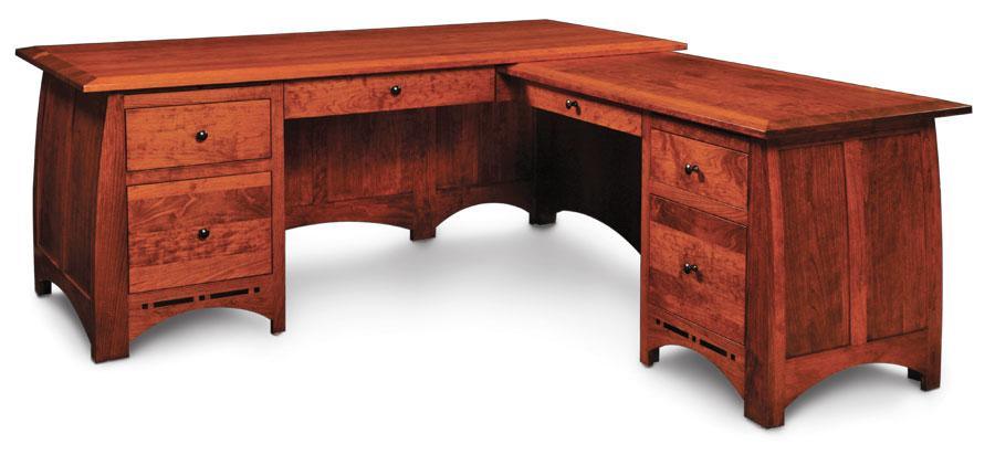 Aspen L-Shape Desk with Inlay, Left Return Office Simply Amish Smooth Cherry 
