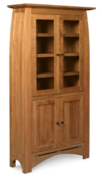 Aspen Tall Bookshelves Office Simply Amish Glass Doors on Top and Wood Doors on Bottom 5 Shelves Smooth Cherry