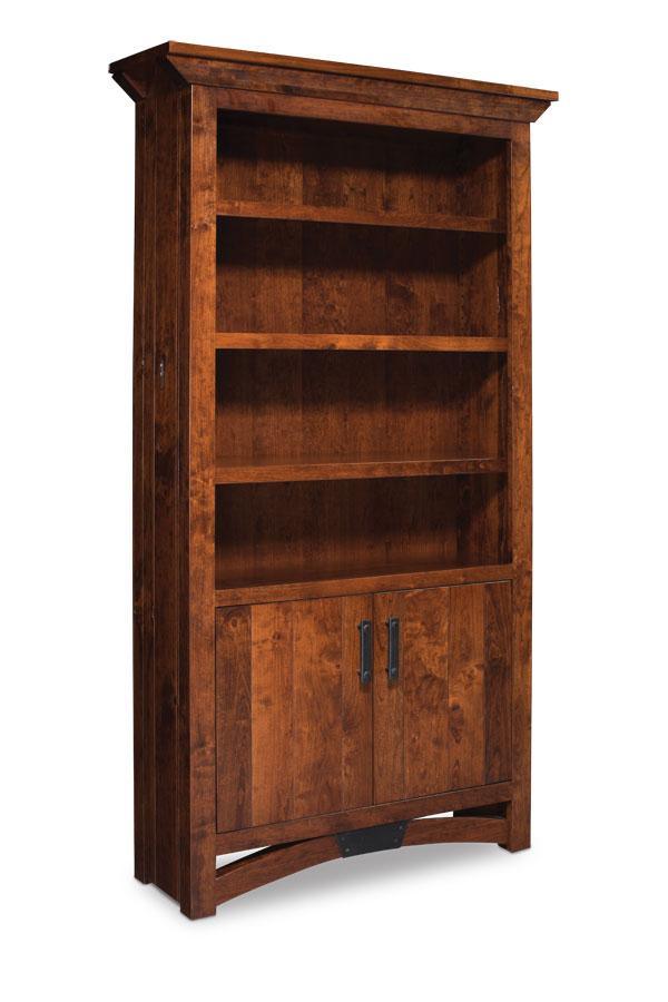 B&O Railroad Bookshelves Office Simply Amish Wood Doors on Bottom Only 4 Shelves Smooth Cherry