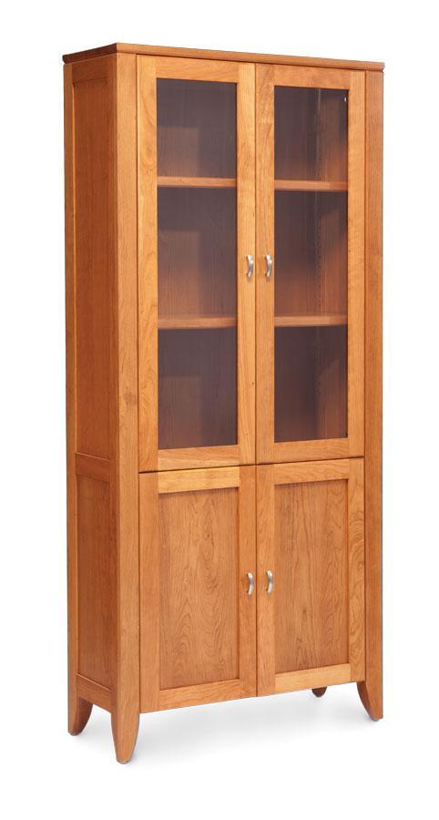 Justine Bookshelves Office Simply Amish 65 inches high (2 shelves) Glass Doors on Top Wood Doors on Bottom Smooth Cherry