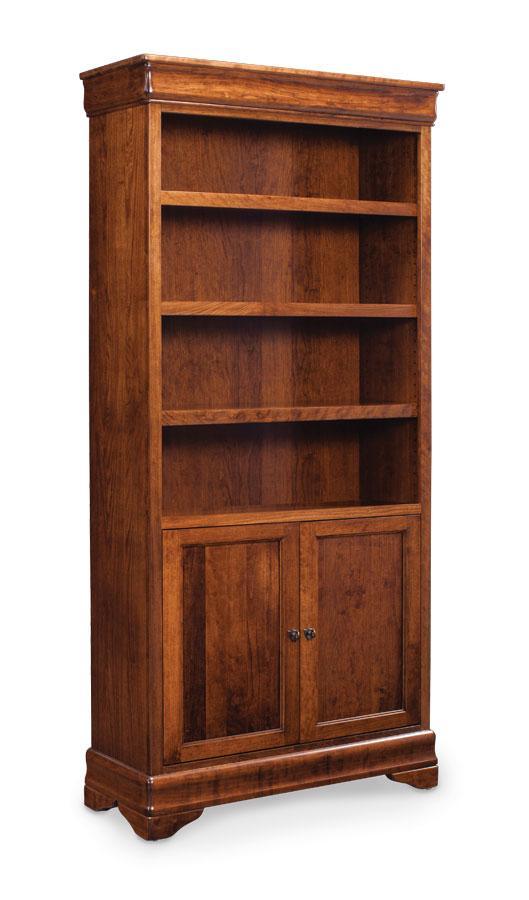 Louis Phillipe Bookshelves Off Catalog Simply Amish 72 inches high (4 shelves) Wood Doors on Bottom Only Smooth Cherry