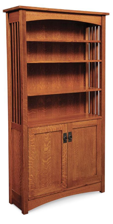 Mission Bookshelves with Wood Doors on Bottom Office Simply Amish 72 inches high (4 shelves) Smooth Cherry 