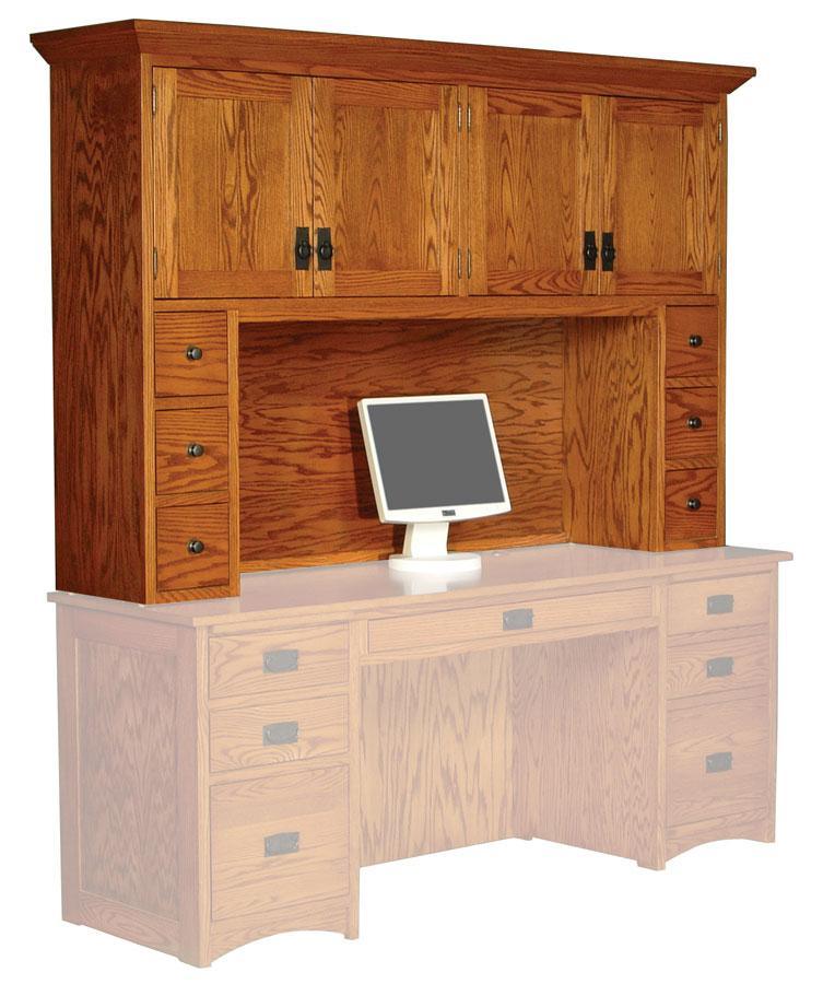 Prairie Mission Hutch Top with Drawers Office Simply Amish 64 inch Smooth Cherry