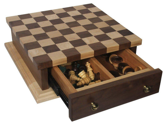 Deluxe Handcrafted Maple and Walnut Chess Set with Drawer Gifts Superior Woodcrafts 