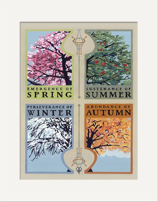 Julie Leidel Art Nouveau Seasons of a Cherry Tree Print Decor The Bungalow Craft 4 x 8 Matted Print 