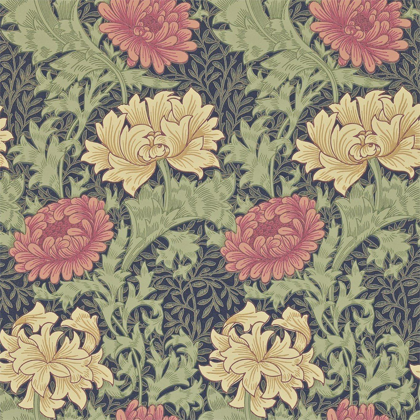 William Morris Chrysanthemum Wallpaper Decor Zoffany Indigo 