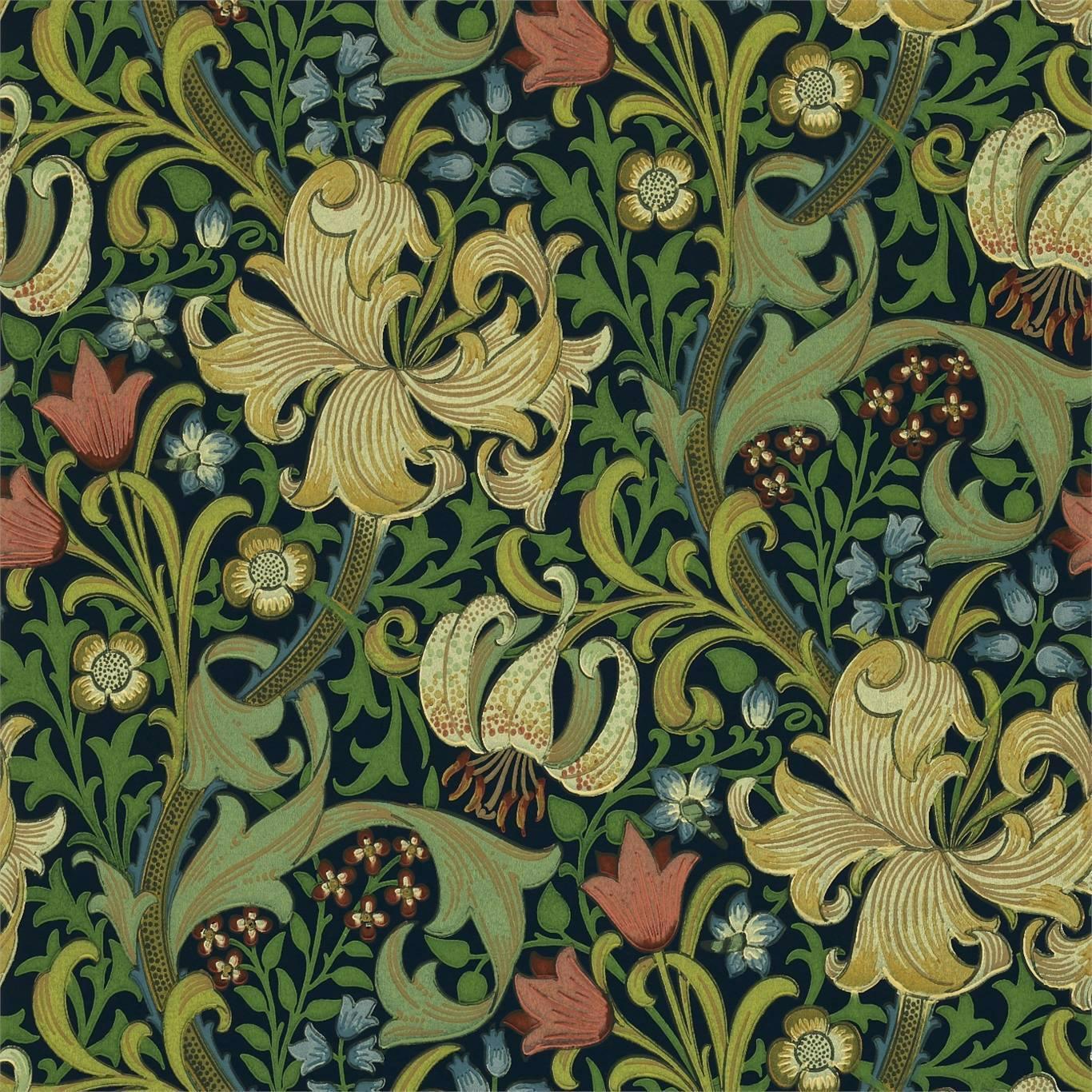William Morris Golden Lily Wallpaper Decor Zoffany Indigo 