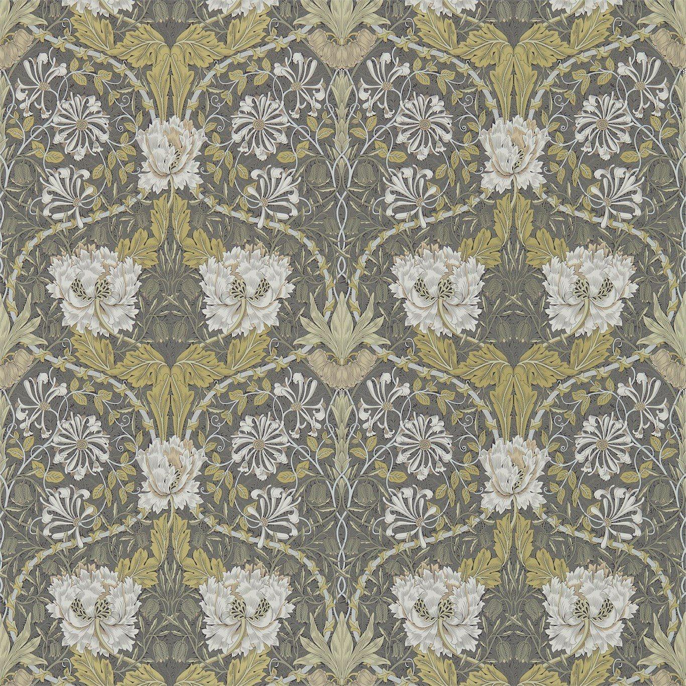 William Morris Honeysuckle and Tulip Wallpaper Decor Zoffany Charcoal/Gold 
