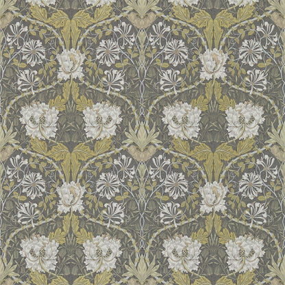 William Morris Honeysuckle and Tulip Wallpaper Decor Zoffany Charcoal/Gold 