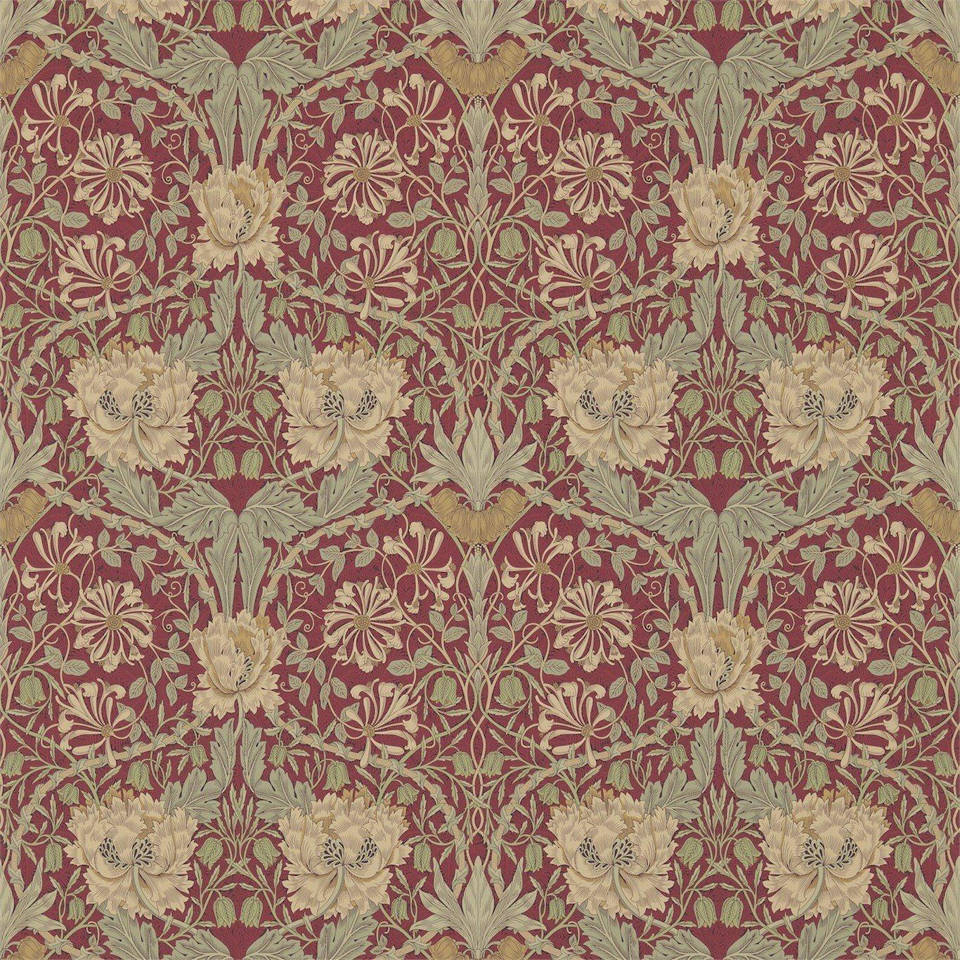 William Morris Honeysuckle and Tulip Wallpaper Decor Zoffany Red/Gold 
