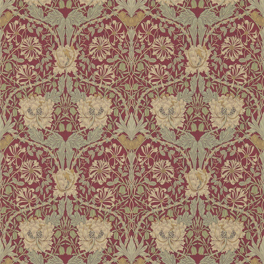 William Morris Honeysuckle and Tulip Wallpaper Decor Zoffany Red/Gold 