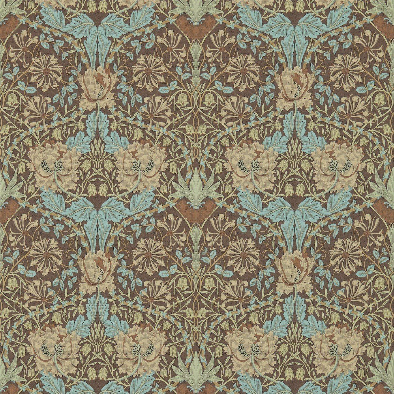 William Morris Honeysuckle and Tulip Wallpaper Decor Zoffany Taupe/Aqua 