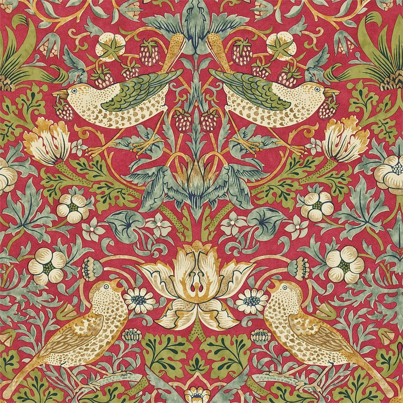 William Morris Strawberry Thief Wallpaper Decor Zoffany Crimson/Slate 